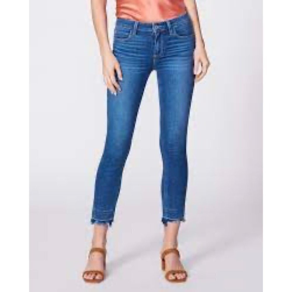 Paige Size 27 Skyline Skinny Mid Rise Destructed Hem Crop Stretch Jeans
